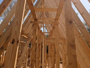 New home construction framing in Lafayette, LA by WTH Construction.